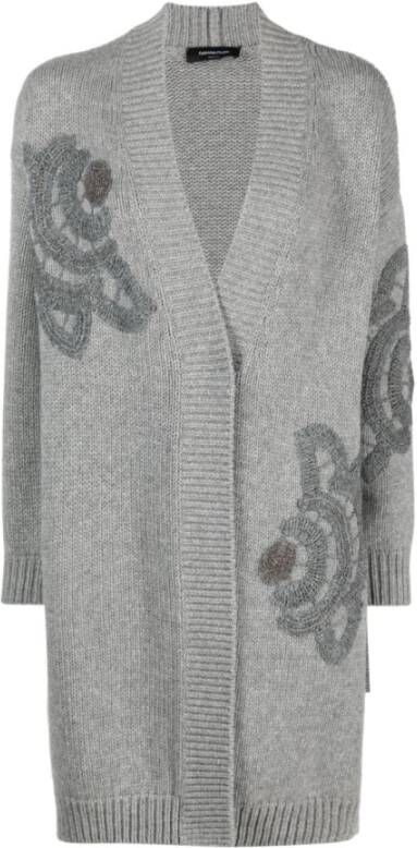 Fabiana Filippi Maxi Cardigan van Platinum Garen met Contrasterend Borduurwerk Grijs Dames