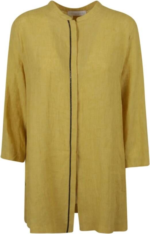 Fabiana Filippi Linnen Lang Shirt Mandarin Kraag Voorzijde Versiering Yellow Dames
