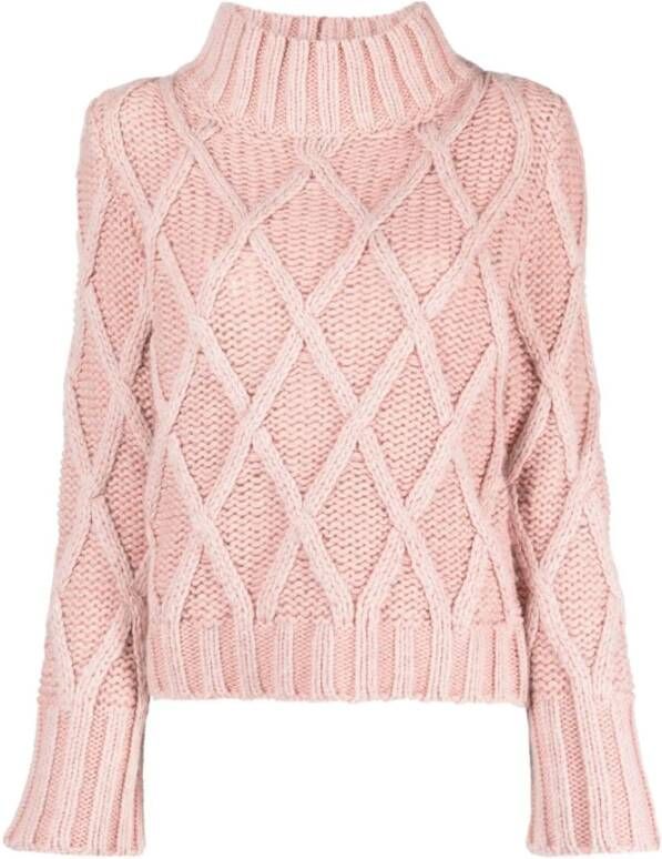 Fabiana Filippi Roze Aran-Gebreide Trui met Hoge Hals Pink Dames