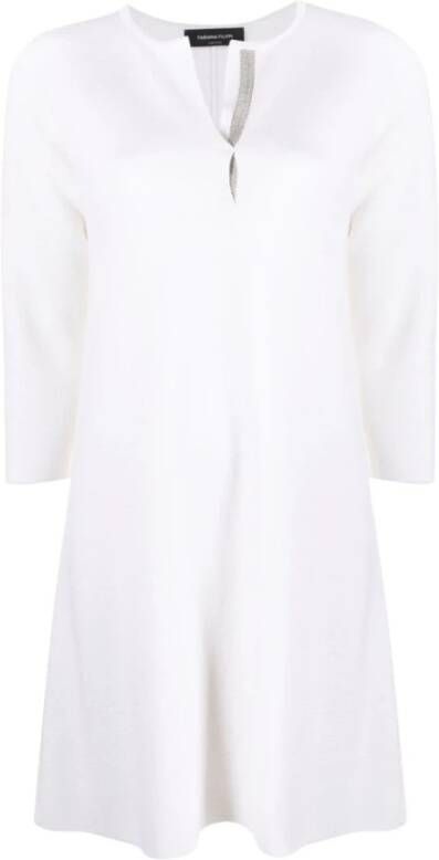 Fabiana Filippi Witte Merinowollen Jurk met Voorsplit White Dames