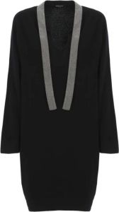 Fabiana Filippi Zwarte wollen jurk met V-hals en lichte punt details Zwart Dames