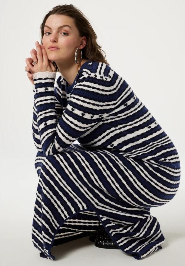 Fabienne Chapot gestreepte maxi jurk Banda donkerblauw wit zwart - Foto 4