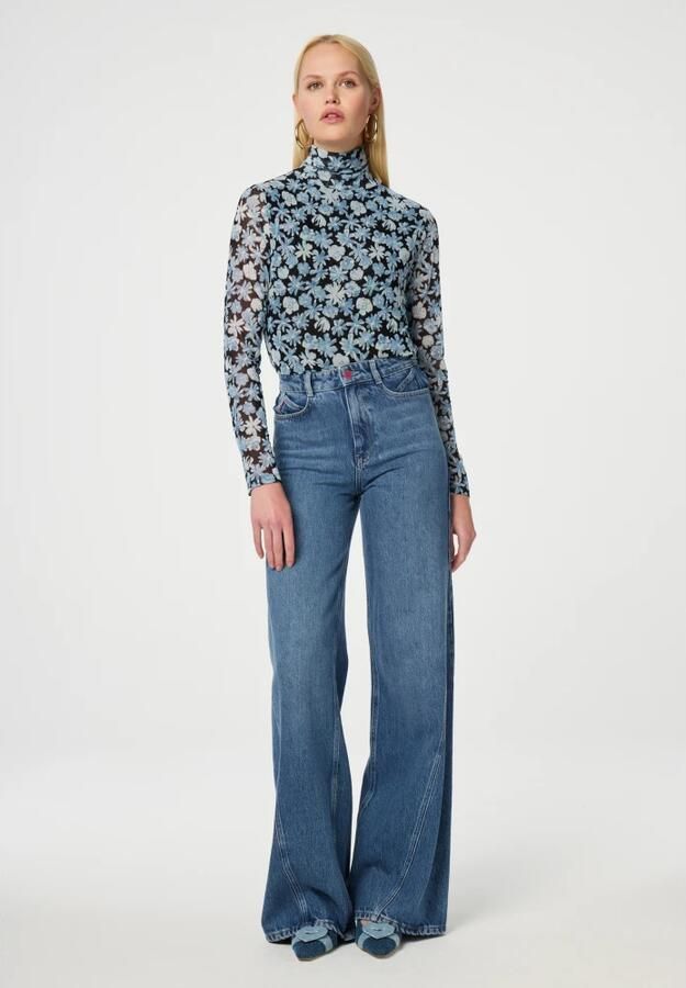 Fabienne Chapot Blauwe Bloemen Coltrui Top Blue Dames - Foto 2