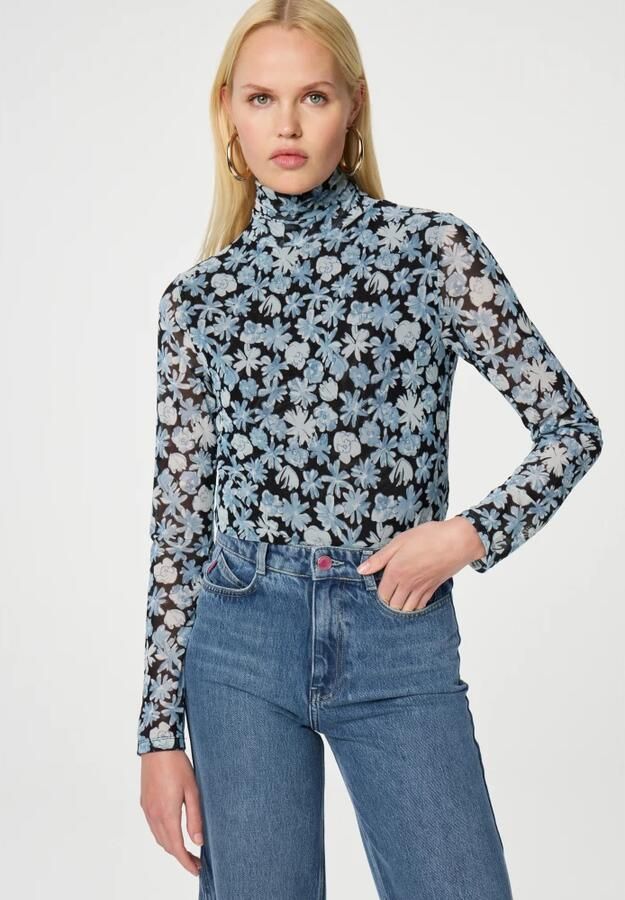 Fabienne Chapot Blauwe Bloemen Coltrui Top Blue Dames - Foto 4