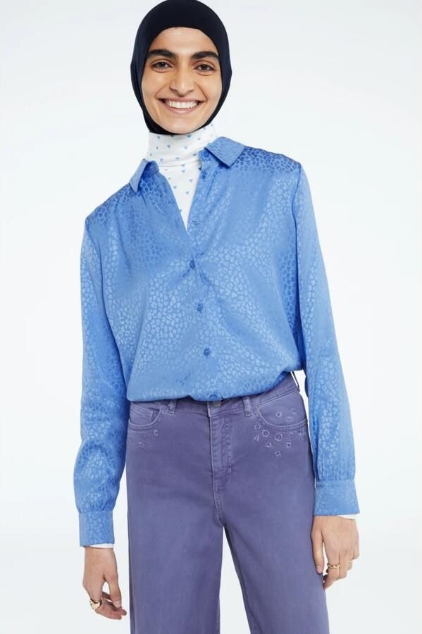 Fabienne Chapot Blauwe Jacquard Blouse met Ballonmouwen Blue Dames - Foto 4