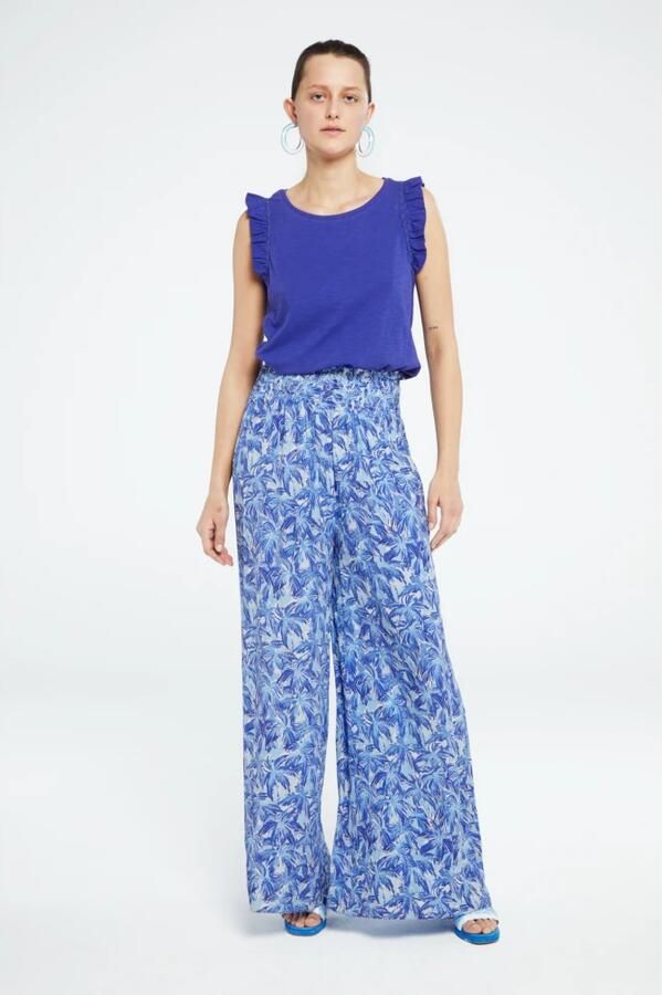 Fabienne Chapot high waist wide leg broek Palapa met all over print blauw - Foto 4