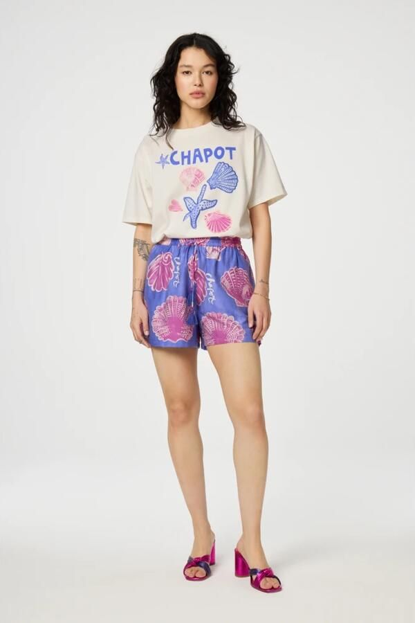 Fabienne Chapot loose fit short met all over print blauw paars - Foto 3