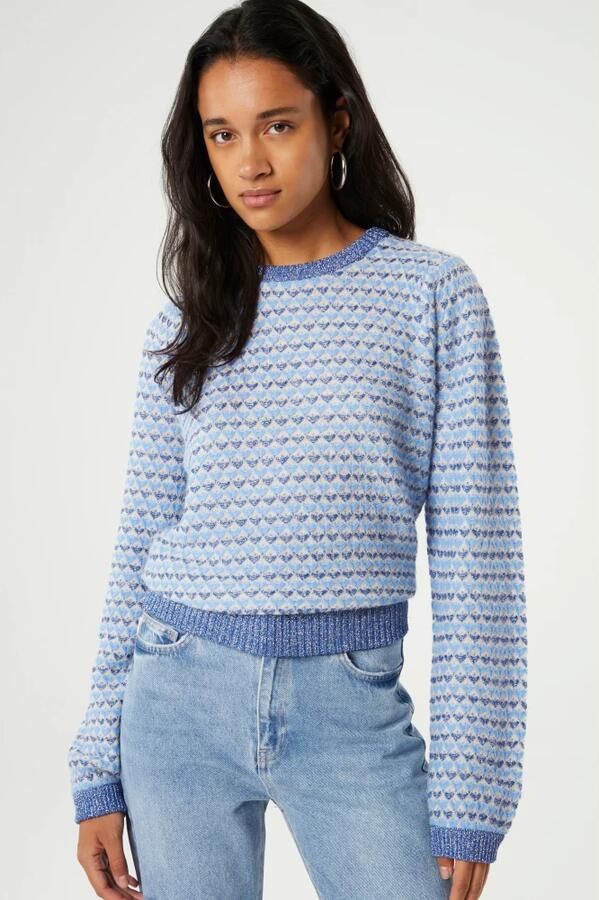 Fabienne Chapot Blauwe pullover met hartjesprint Blue Dames - Foto 4