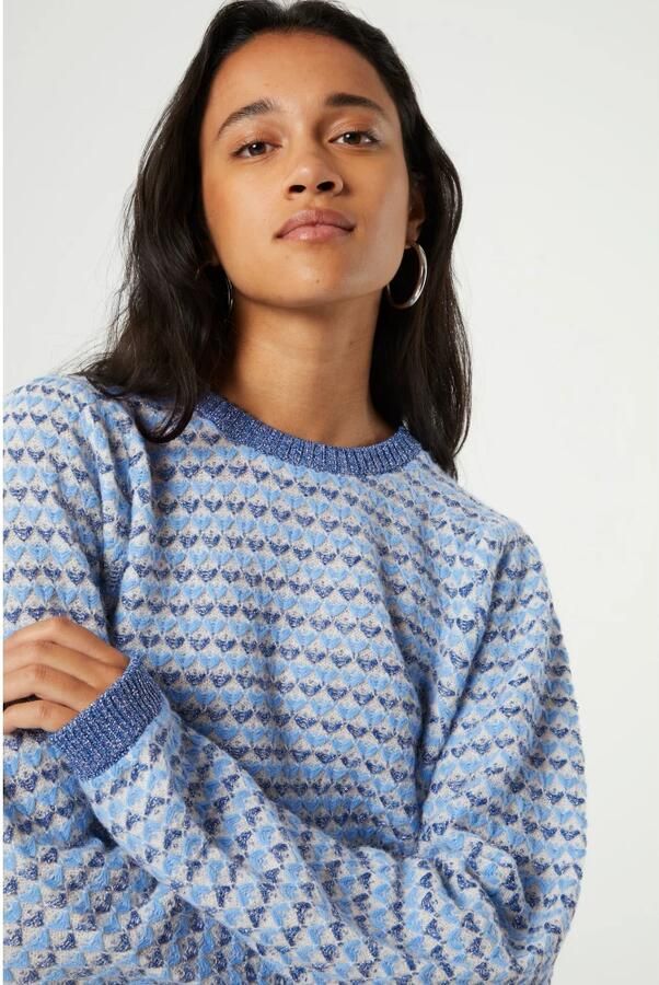Fabienne Chapot Blauwe pullover met hartjesprint Blue Dames - Foto 3