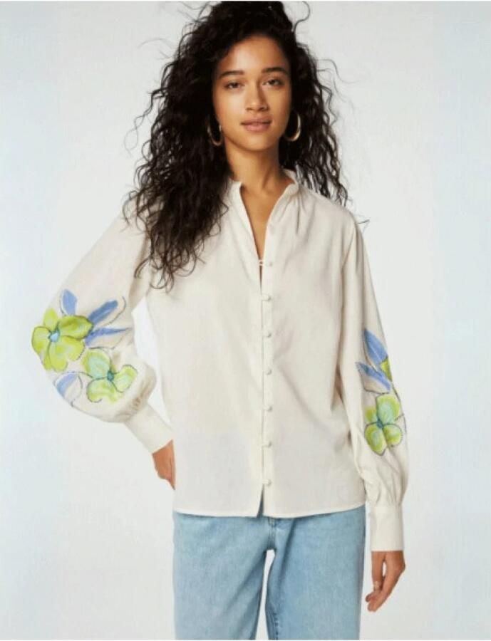 Fabienne Chapot Marielle Bloemen Geborduurde Losse Fit Blouse White Dames - Foto 3