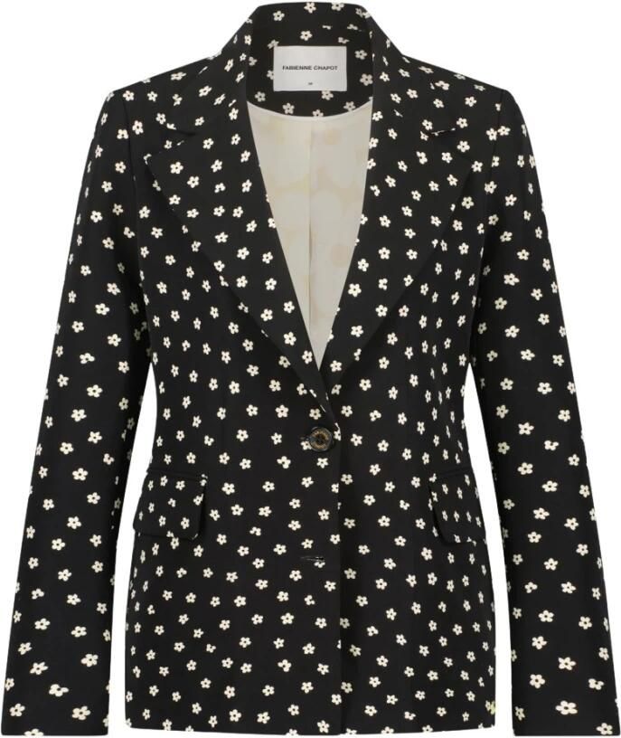 Fabienne Chapot gebloemde rechtvallende blazer Paul van gerecycled polyester zwart wit