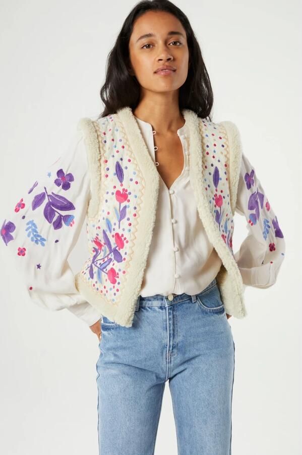 Fabienne Chapot Bloemrijk Geborduurd Vest Beige Dames - Foto 3