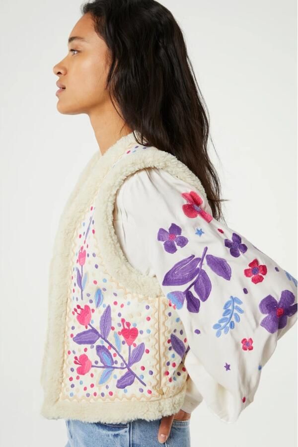 Fabienne Chapot Bloemrijk Geborduurd Vest Beige Dames - Foto 2