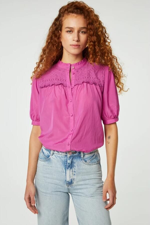 Fabienne Chapot Blouse met pofmouwen en ruchedetail Purple Dames - Foto 2