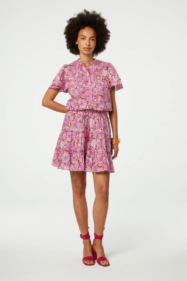 Fabienne Chapot blouse met all over print en plooien roze lichtroze - Foto 5