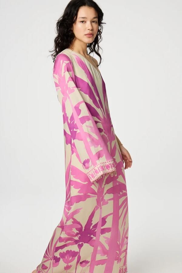 Fabienne Chapot Crème Maxi Jurk met Roze Print Multicolor Dames - Foto 3