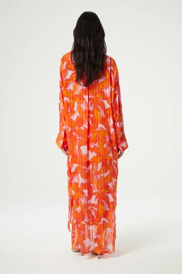 Fabienne Chapot maxi blousejurk met all over print oranje roze geel - Foto 5