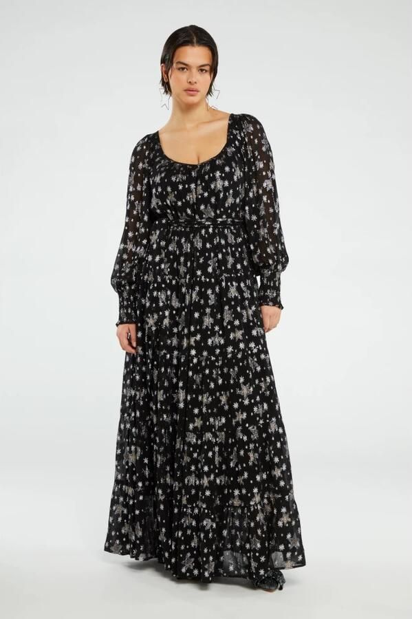 Fabienne Chapot semi-transparante maxi jurk Folie met sterren en glitters zwart zilver - Foto 3