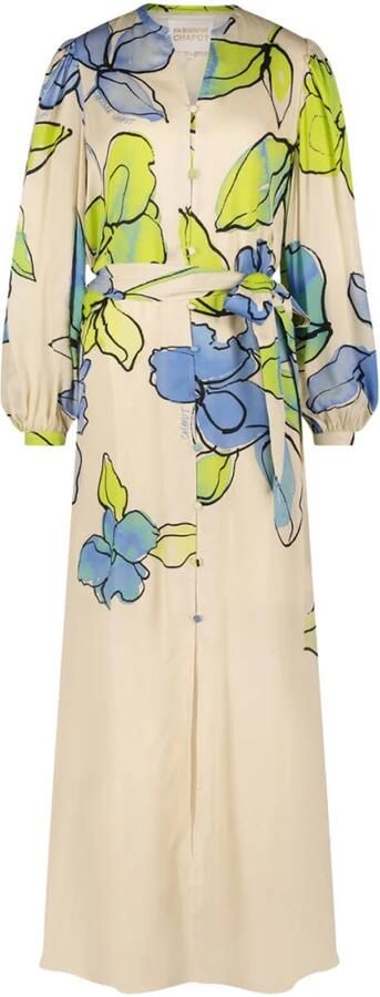 Fabienne Chapot gebloemde maxi blousejurk Erina ecru limegroen blauw - Foto 9