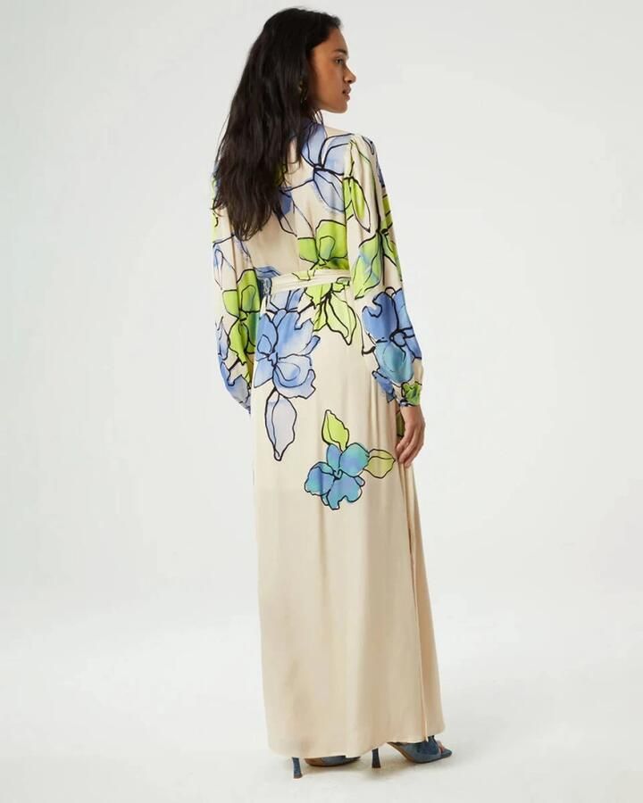 Fabienne Chapot gebloemde maxi blousejurk Erina ecru limegroen blauw - Foto 6