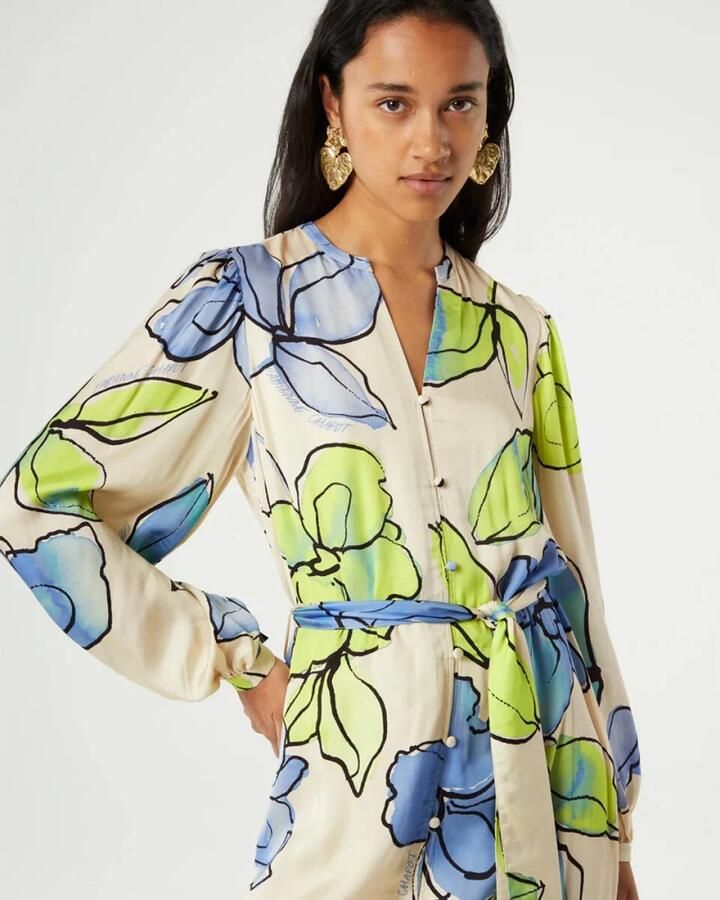 Fabienne Chapot gebloemde maxi blousejurk Erina ecru limegroen blauw - Foto 7