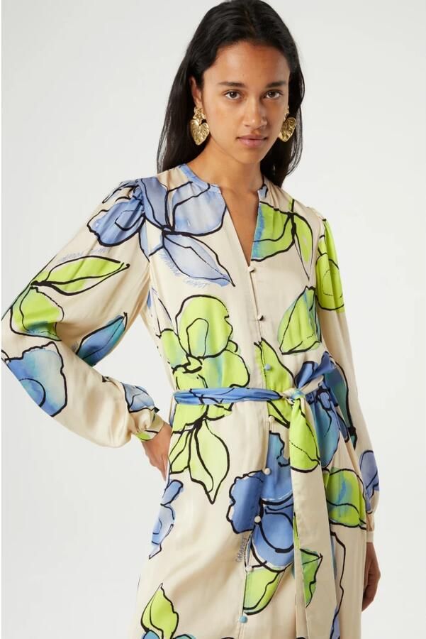 Fabienne Chapot gebloemde maxi blousejurk Erina ecru limegroen blauw - Foto 8