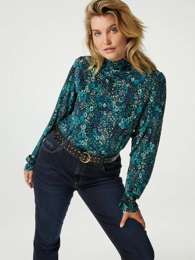 Fabienne Chapot Flowy Turtleneck Top met Ballonmouwen Green Dames - Foto 1