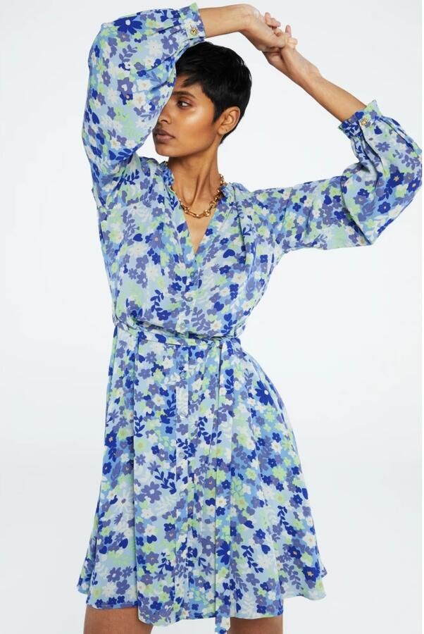 Fabienne Chapot Frill Jurk met Popping Flowers Print Blue Dames - Foto 3