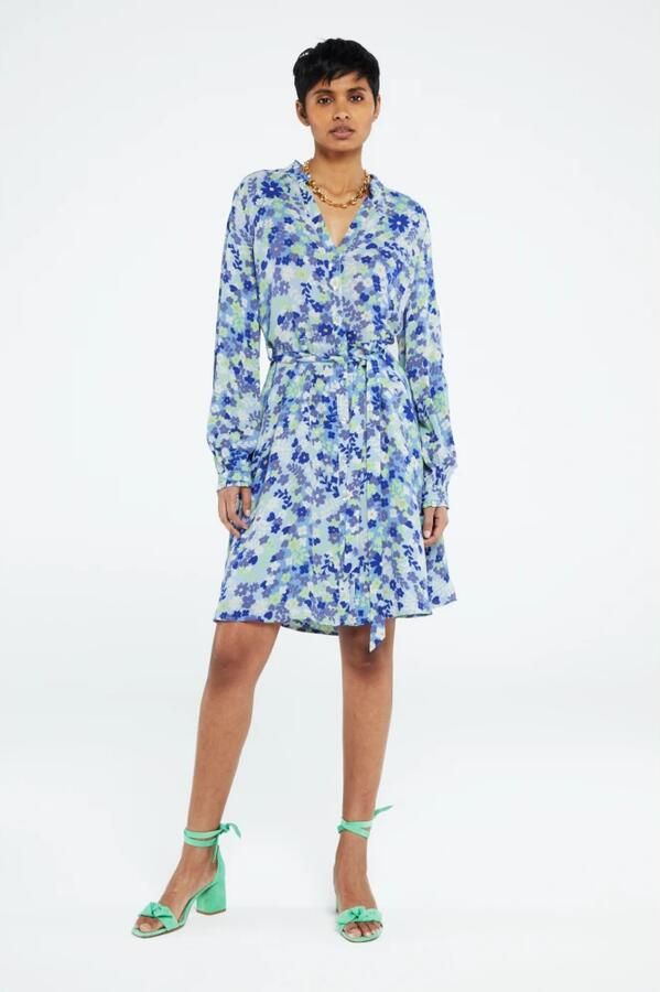Fabienne Chapot Frill Jurk met Popping Flowers Print Blue Dames - Foto 4