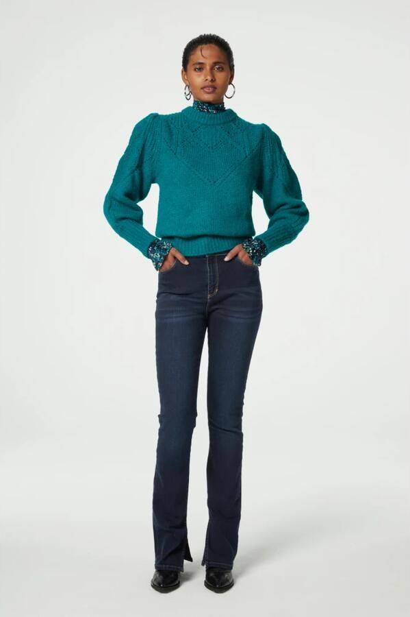 Fabienne Chapot Geborduurde Hart Skinny Broek met Split Blue Dames - Foto 4