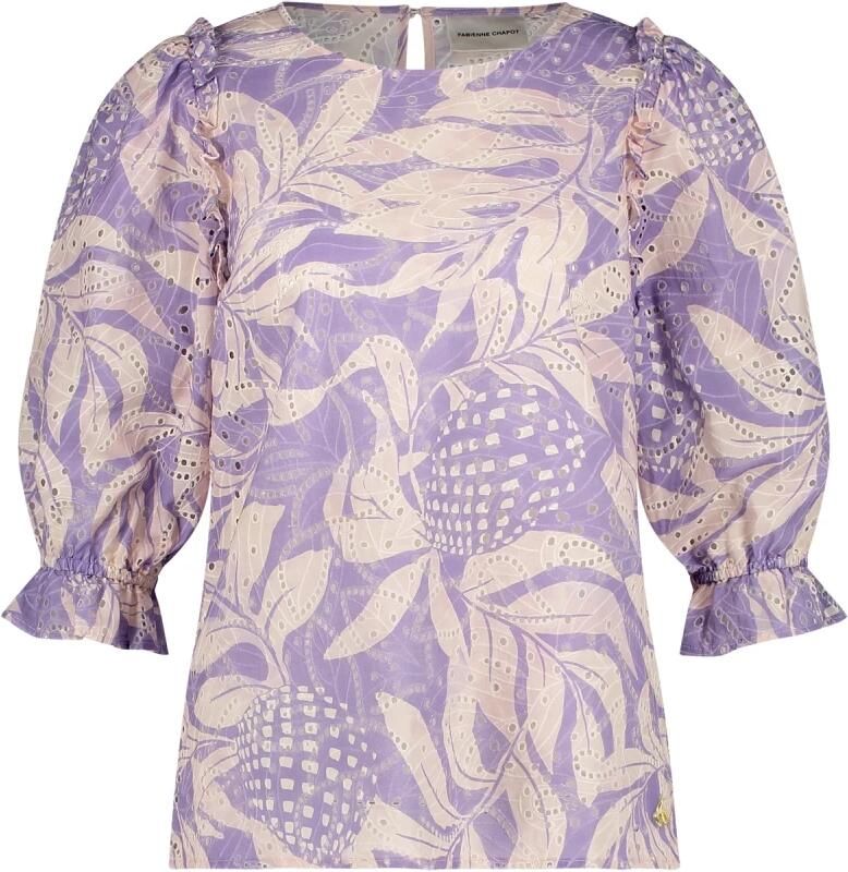 Fabienne Chapot top met bladprint met broderie lila - Foto 3