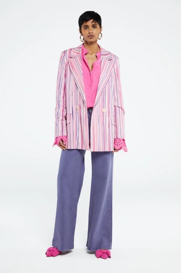 Fabienne Chapot gestreepte blazer Benny Blazer roze lila wit - Foto 4