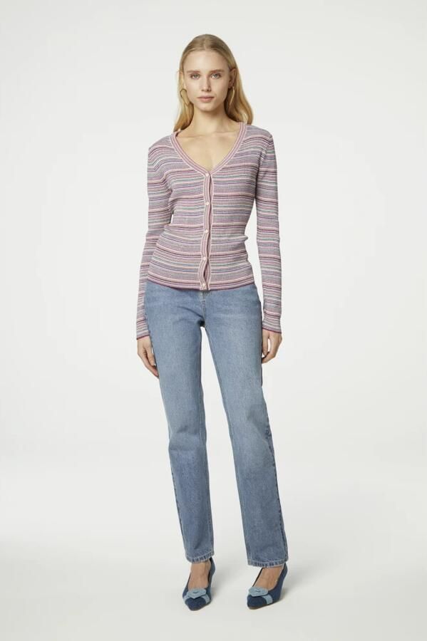 Fabienne Chapot Gestreepte V-hals Vest Pink Dames - Foto 4