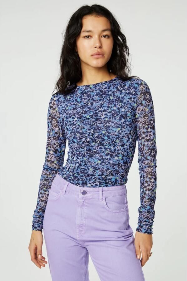 Fabienne Chapot top Kasia met all over print en plooien blauw paars zwart - Foto 3