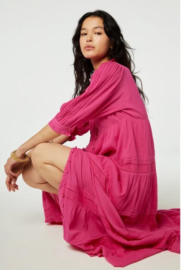 Fabienne Chapot Hot Pink Maxi Jurk met Pofmouwen Pink Dames - Foto 2