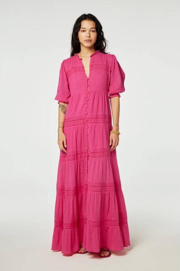 Fabienne Chapot Hot Pink Maxi Jurk met Pofmouwen Pink Dames - Foto 3