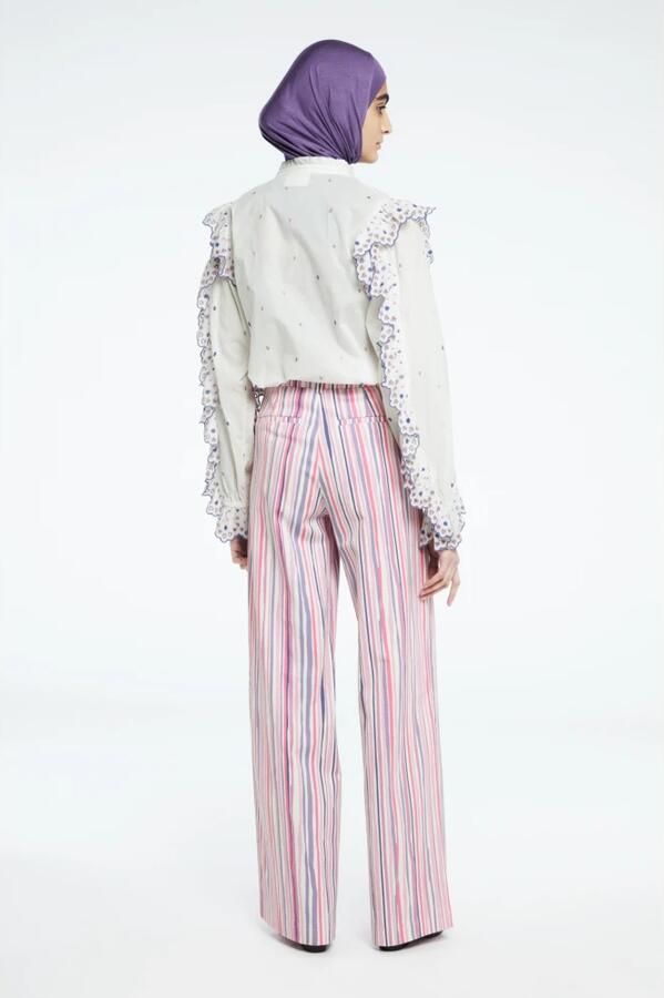 Fabienne Chapot gestreepte high waist wide leg pantalon City Wide Stripe Trousers roze lila wit - Foto 6