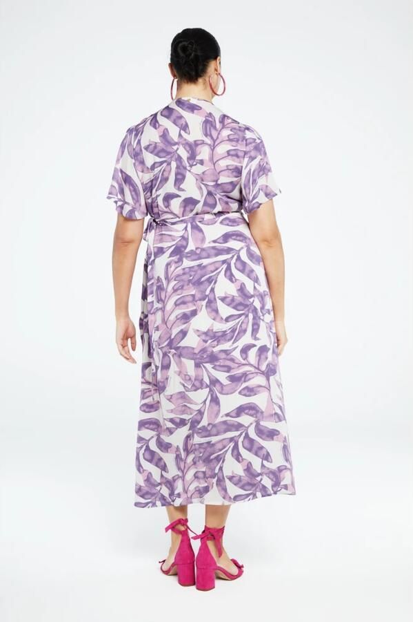 Fabienne Chapot overslagjurk Archana Butterfly Dress met bladprint paars wit - Foto 5