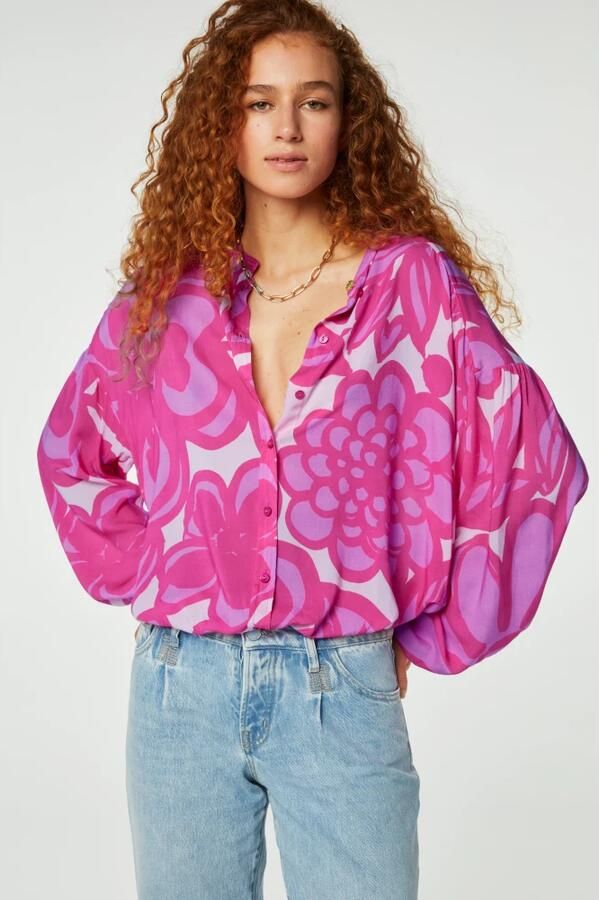 Fabienne Chapot blouse Lexi met all over print roze donkerroze - Foto 2