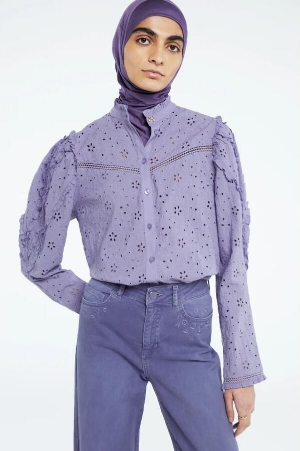 Fabienne Chapot Lila Blouse met Geborduurde Ruchemouwen Purple Dames - Foto 7
