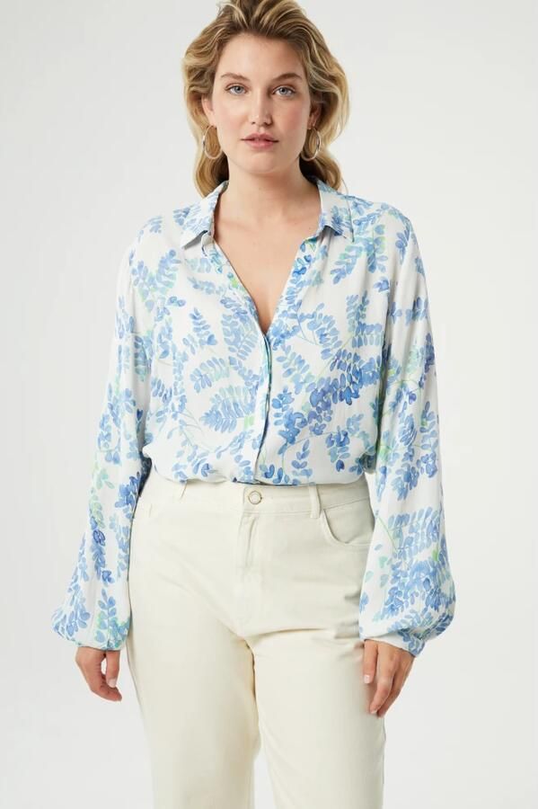 Fabienne Chapot blouse Liv met all over print blauw wit groen - Foto 3