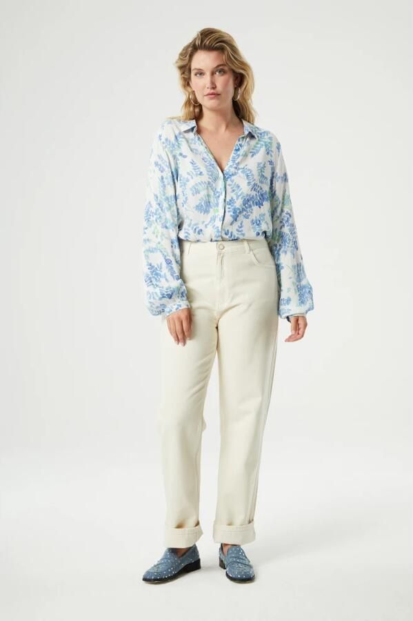 Fabienne Chapot blouse Liv met all over print blauw wit groen - Foto 5