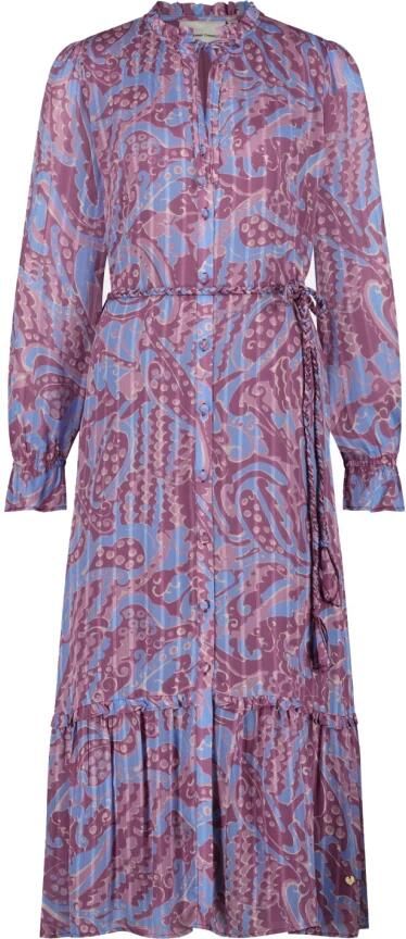 Fabienne Chapot maxi jurk Marilene met all over print en ruches paars blauw - Foto 6