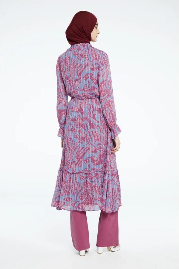 Fabienne Chapot maxi jurk Marilene met all over print en ruches paars blauw - Foto 5