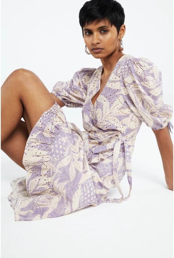 Fabienne Chapot overslagjurk Marley Dress met bladprint lila roze - Foto 3