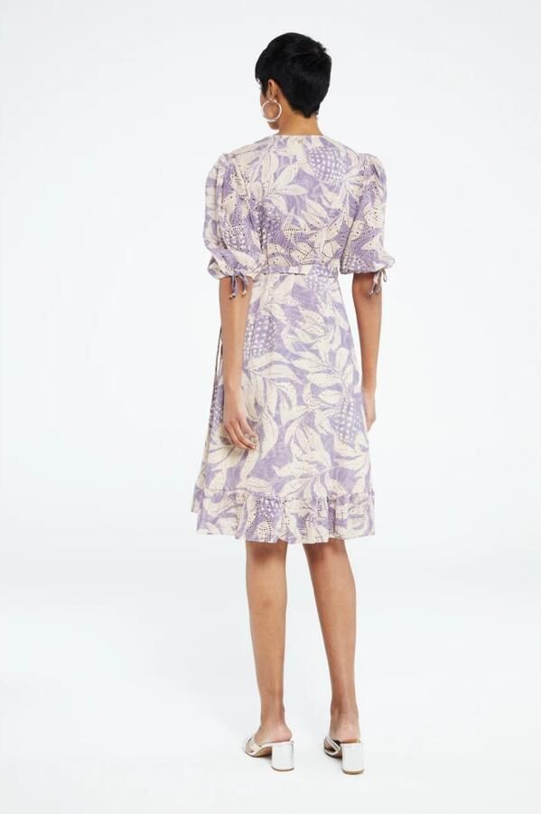 Fabienne Chapot overslagjurk Marley Dress met bladprint lila roze - Foto 5