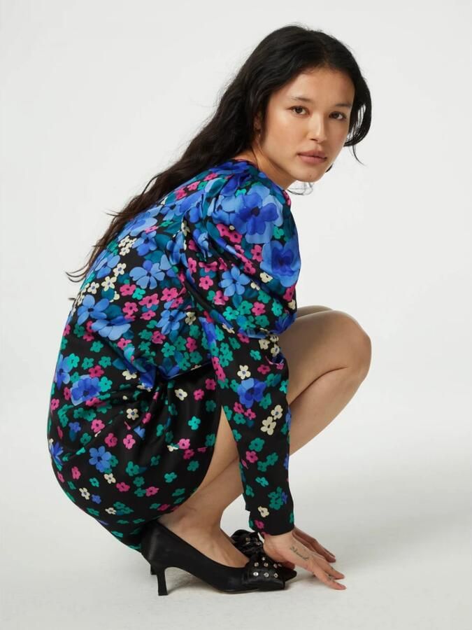 Fabienne Chapot gebloemde jurk Marloes zwart blauw - Foto 3