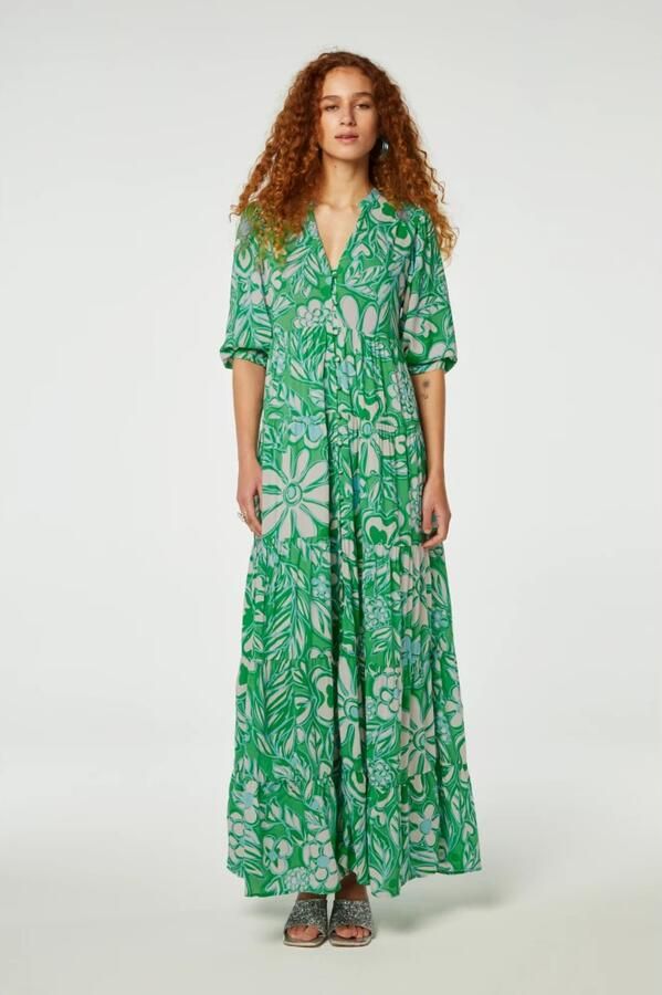 Fabienne Chapot Maxi Jurk met Borduursel en Pofmouwen Green Dames - Foto 3