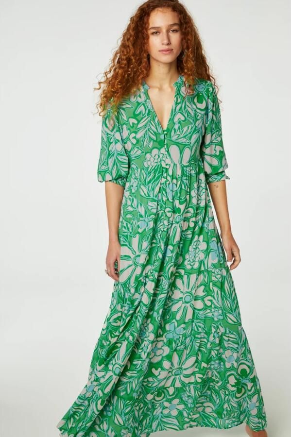 Fabienne Chapot Maxi Jurk met Borduursel en Pofmouwen Green Dames - Foto 4