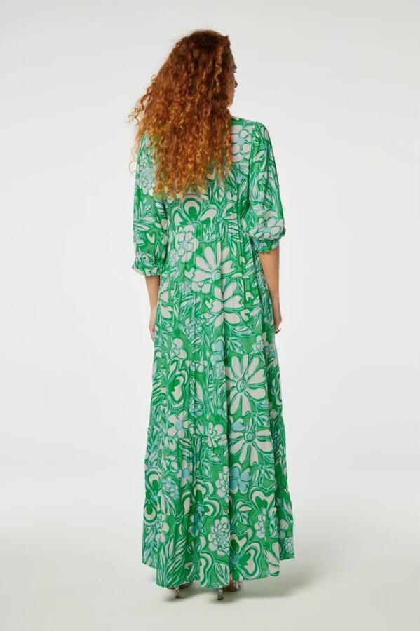Fabienne Chapot Maxi Jurk met Borduursel en Pofmouwen Green Dames - Foto 5